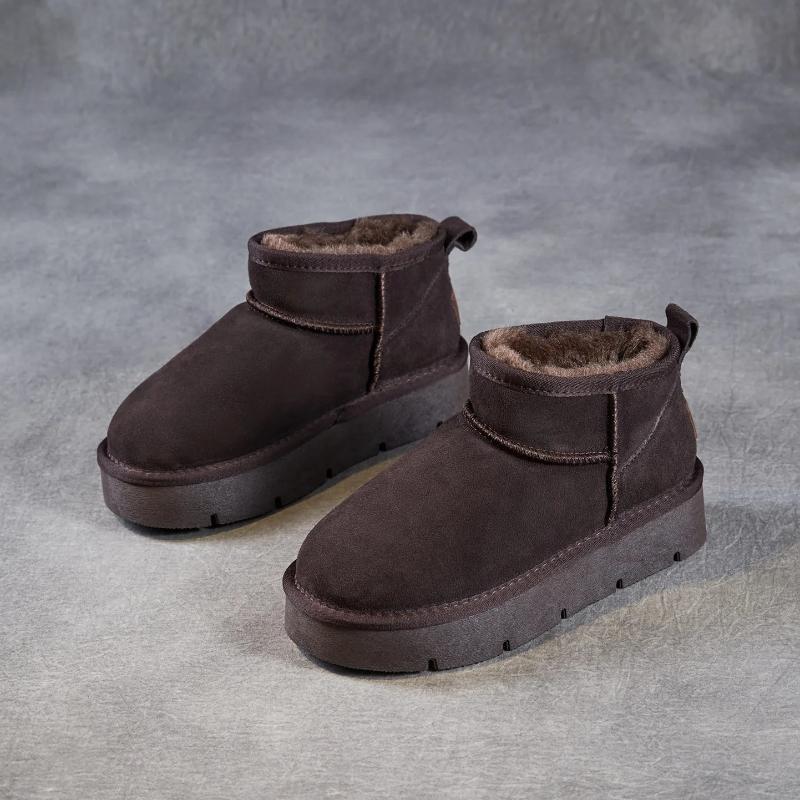 Johnature Cow Suede Thick Soled Snow Boots Versatile Thick Plush Warm Women's Slip-on Short Boots