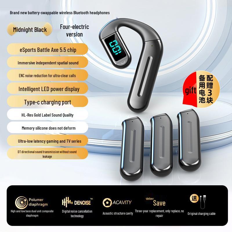 2026 Bluetooth Single Ear Wireless Earphone with Long Battery Life, Comfortable Over-Ear, Bone Conduction for Driving
