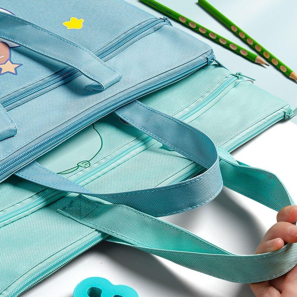 New Double Layer Cartoon File Bag Canvas Zipper File Bag Cartoon Large Capacity Student Tote Tutoring Class