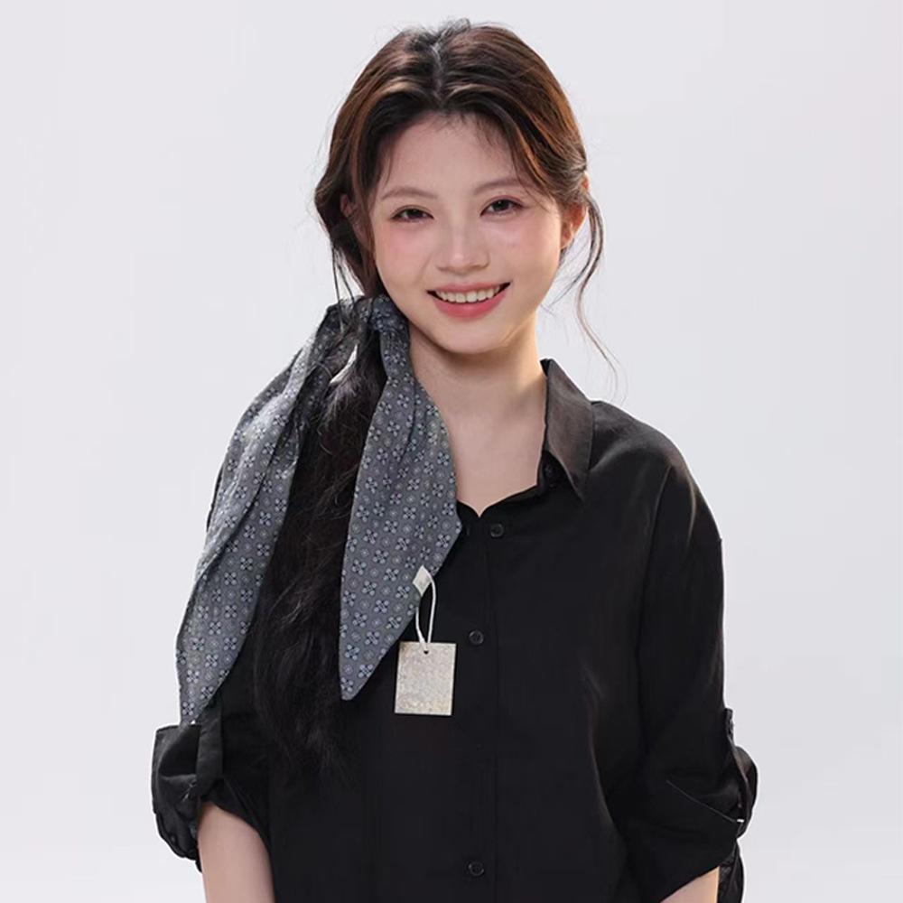 Artistic wear, Korean literary and artistic small silk scarves, ramie neck protectors, decorative floral head scarves, wide streamer tied silk scarves
