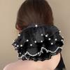 Elastic Pearl Lace Scrunchies Hair Bands Ponytail Holder Oversize Lace Hair Ties  for Meatball Head