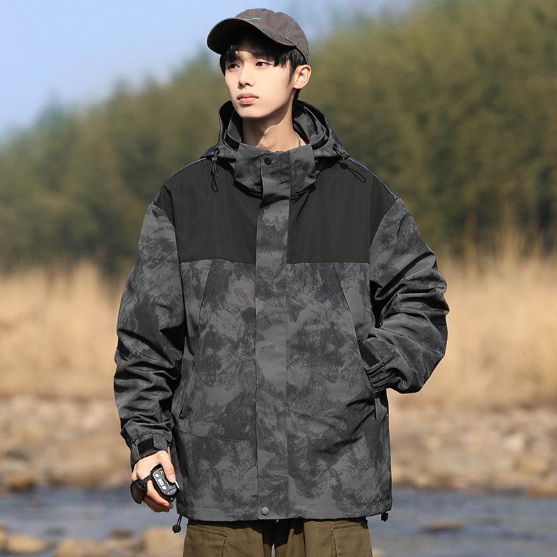

Spring and Autumn New Men s Korean Style Hooded Jacket Trendy Couple Solid Color Blocking Fashion Jacket M