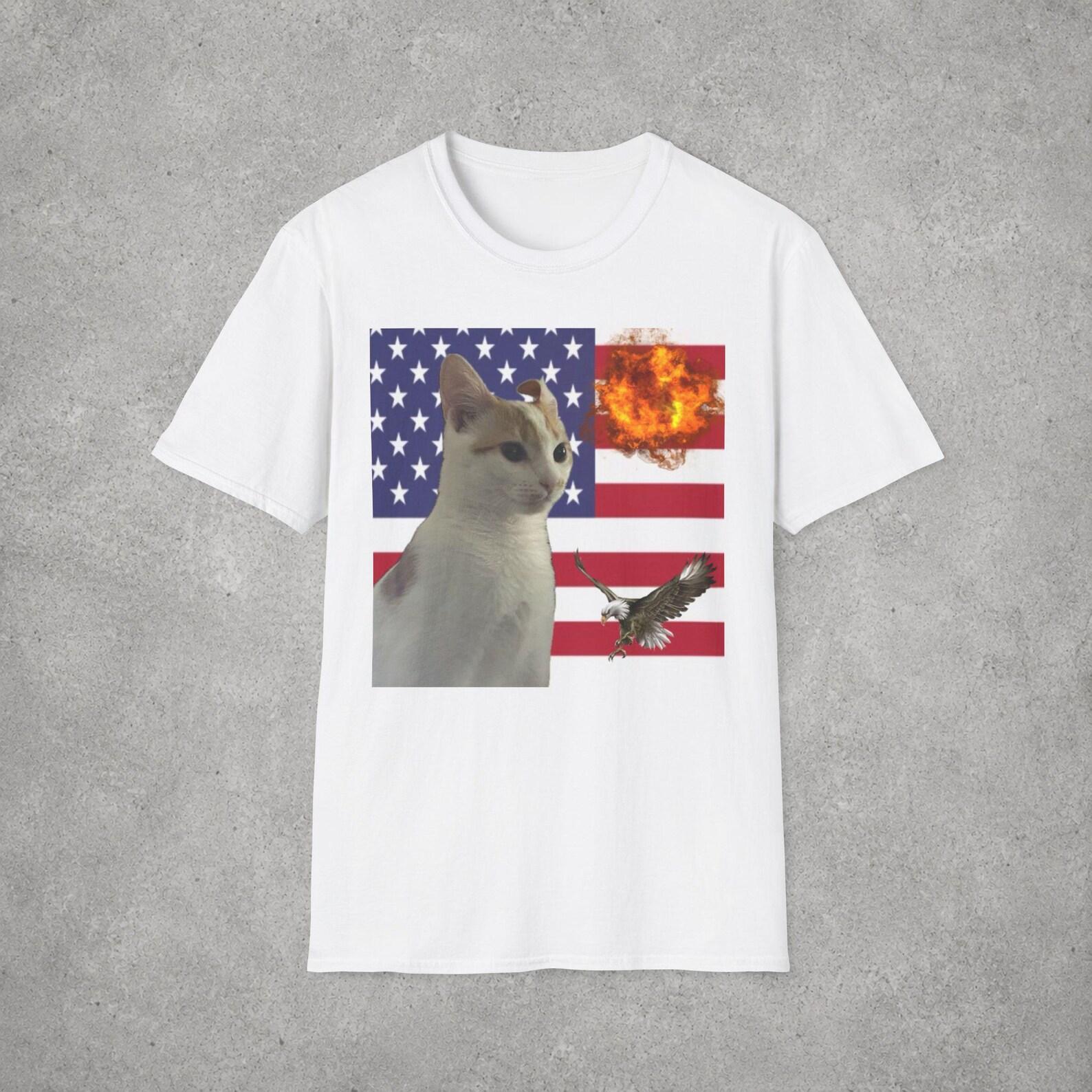 Patriotic Cat with Explosion T-Shirt | American Flag Meme Tee 4XL
