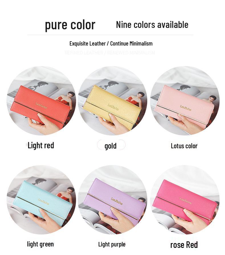 Women's Long Wallet - European & American Style, Multi-Card Slot, Letter Buckle Clutch, Simple Tri-Fold Coin Purse