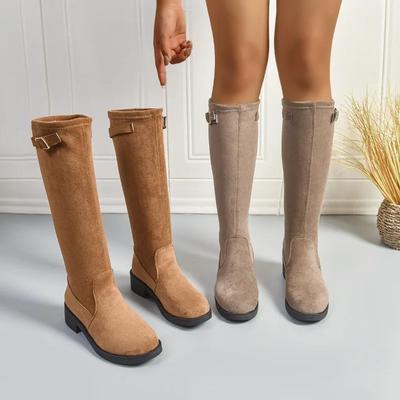 Fashion 2025 Women's Knee High Boots New Winter Slip On Chunky Heels Shoes Woman Retro Warm Solid Long Boots Women Round Toe Suede Boots