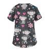 Plus Size Printed Scrub Working Uniform Tops For Women's V-Neck Short Sleeve Fun T-Shirts Tee With Pockets