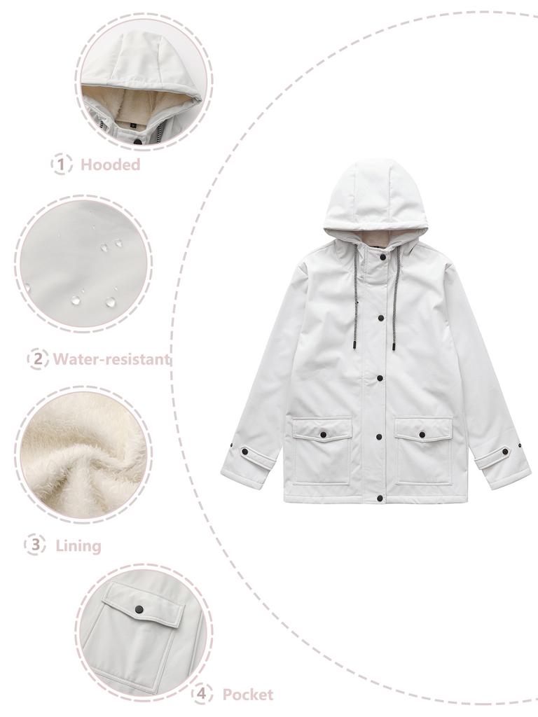 Women's Spring and Autumn Hooded Windbreaker Composite Plush Waterproof Jacket Long Sleeve Plush Jacket