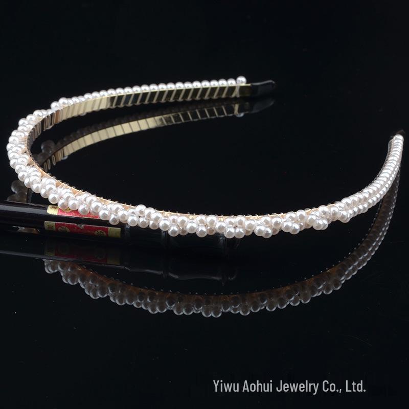 Handwoven Faux Pearl Headband & Bow Hair Clip Set for Brides