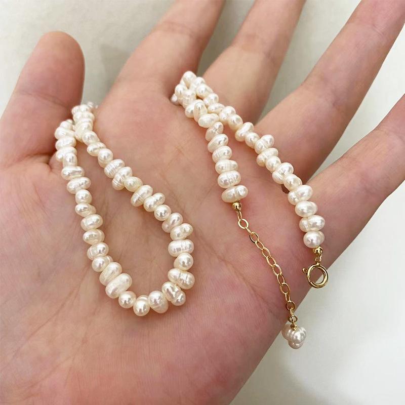 Freshwater Baroque Pearl Necklace Female Alien Growth Pattern Thread Small Granules Irregular Oval Pearl Clavicle Chain