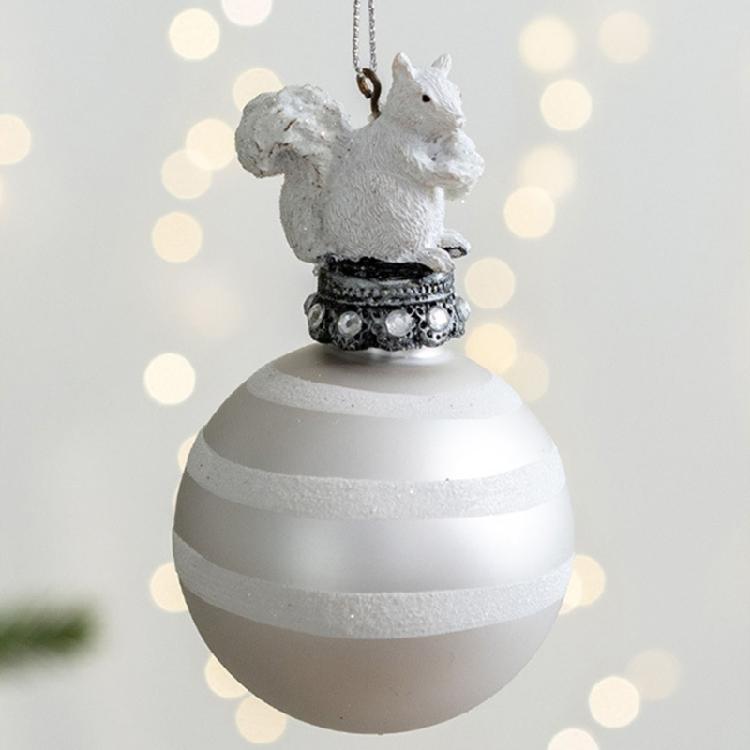Ornamenti di Natale in Vetro Premium con Forme Creative a Goccia e Scoiattoli e Dettagli Dinamici di Glitter