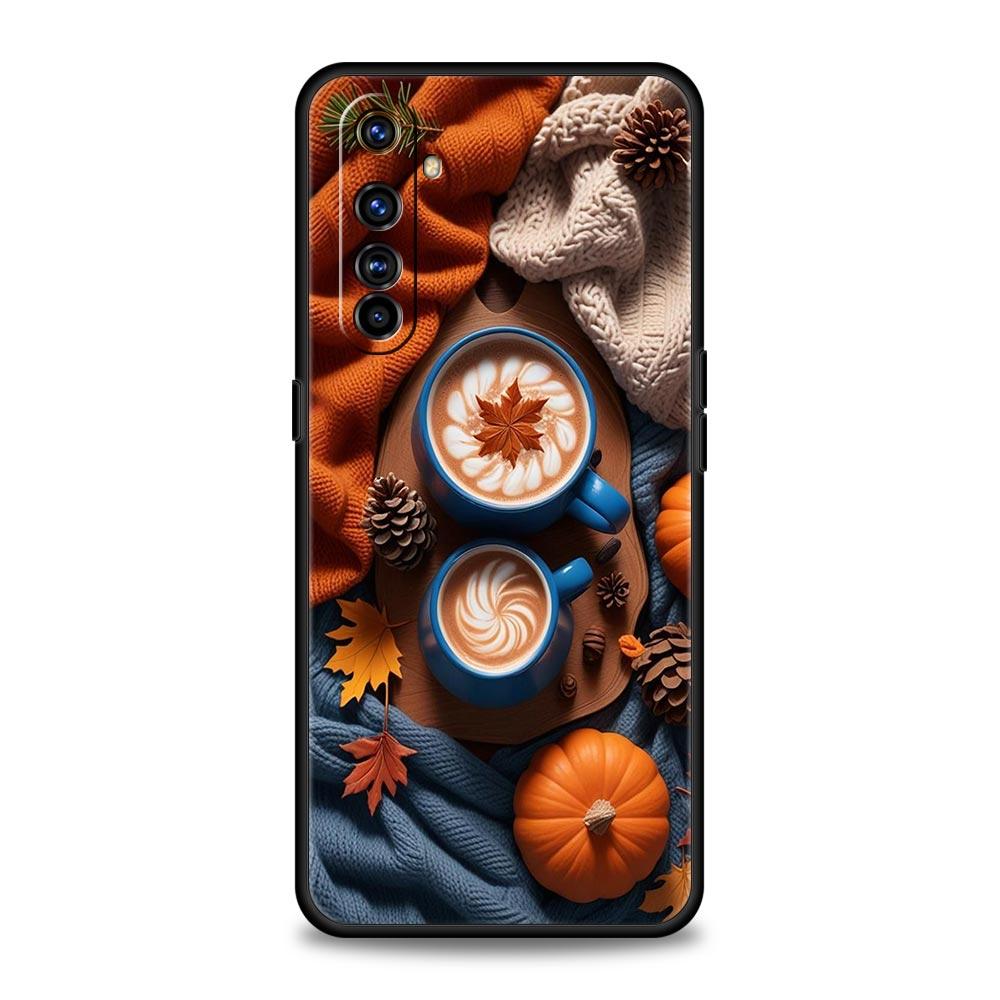 Pumpkin Autumn Leaves Coffee Case For Realme C67 C63 C55 C53 C35 C25 C21 GT 2 3 5 6 10 11 12 13 Pro Plus 5G Soft TPU Phone Cover