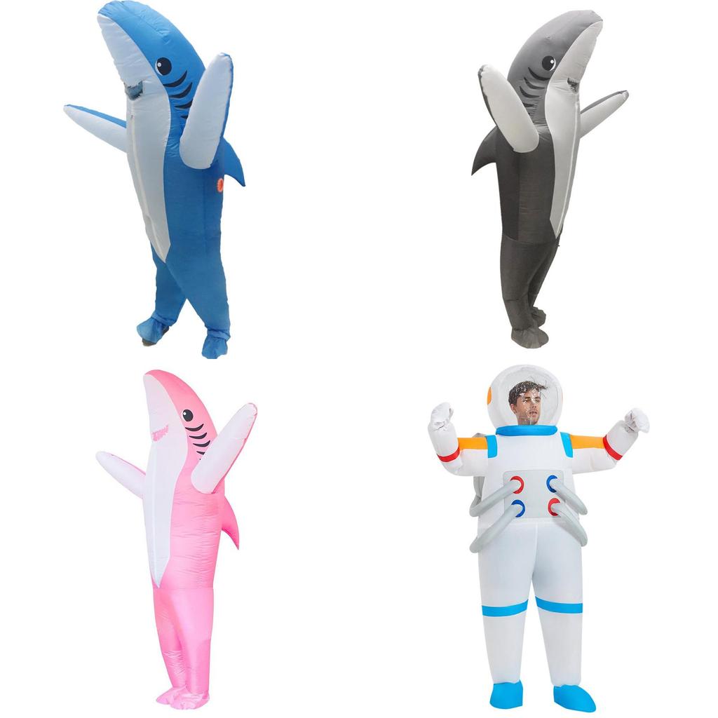 Aufblasbarer Hai für Erwachsene in Blau und Grau mit lustigem Party-Tier-Design Perfekt für Halloween-Feierlichkeiten