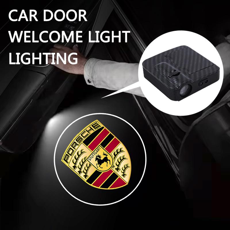 Hkdf8 2PCS Carbon Fiber Car Door Lights Door Lights Projector Door Welcome Light For Porsche 911 Cayenne 918 Pajun 718 Panamera Macan