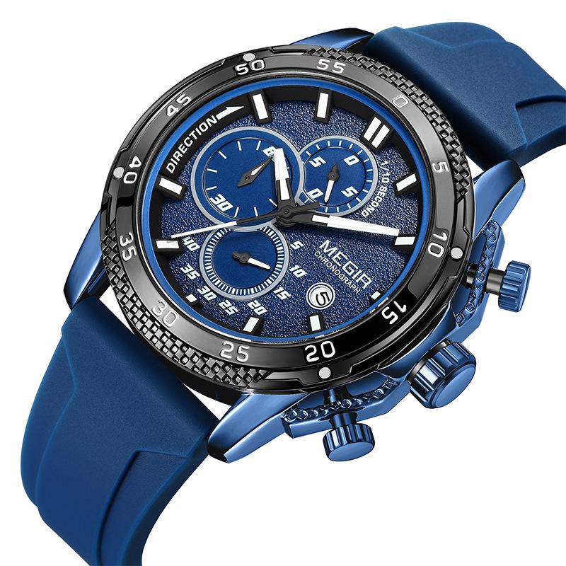 Multifunktions-Chronograph Drei-Augen-Silikonarmband Leuchtendes Kalender-Herrenuhr 2211