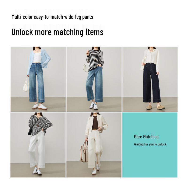 ESE-Y Women's High-Waist Cropped Wide-Leg Jeans