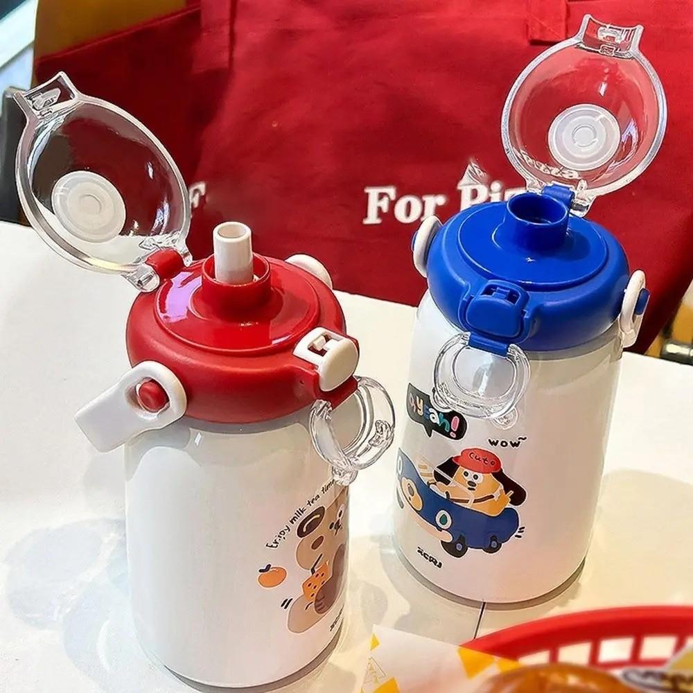 Large Capacity Thermal Cup Double Drinking Straw Coffee Cup Cute Vacuum Cup  for Children