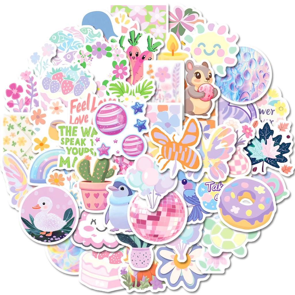 50 Sheets Of Xiaoqing Pastel Flower Graffiti Stickers, Suitcase, Water Cup, Mobile Phone Case, Guitar Speaker, Waterproof Pp Sticker.