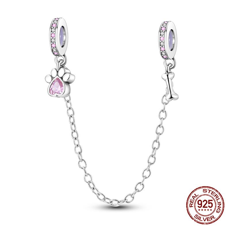 Original 100% 925 Silver Star Moon Safety Chain Fit 925 Original Bracelet & 3mm Bracelet DIY Jewelry Making Women Gift