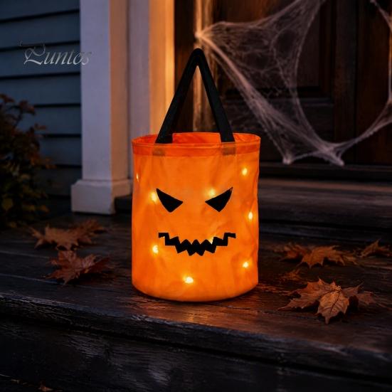 Festival Party Supply for Candy Glowing Pumpkin Bag with LED Lights, Reusable Halloween Treat Spooky Tote Lights Kids, Trick or Handbag Favors