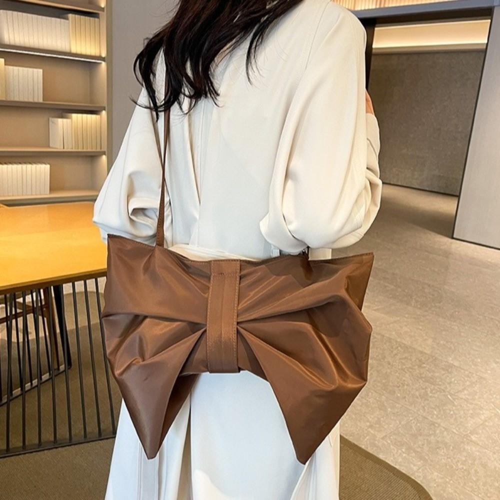 Elegant Large Capacity Bowknot Tote Fashion Zipper Handbag Pleated Bow Crossbody Bags Travel
