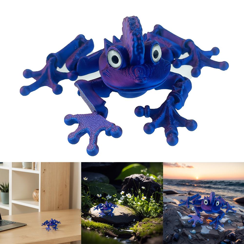 3D Printed Articulating Frog Figurine with Simulation Eyeball for Kids Adults