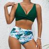 Womens High-Waisted Bikini Set With Padded Top Pure Color Swimwear Pool Beach Vacation