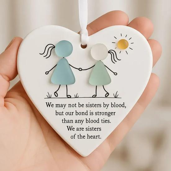Friendship Sea Glass Christmas Ornament Round/Heart Shaped Friendship Keepsake for Best Friends Handmade Sea Glass Art Hanging Ornament