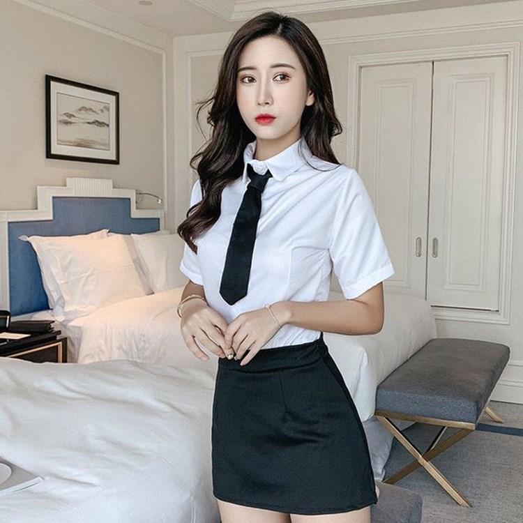 Sexy Lingerie Female Secretary Outfit Sexy White Black Dress Sailor Professional Elastic