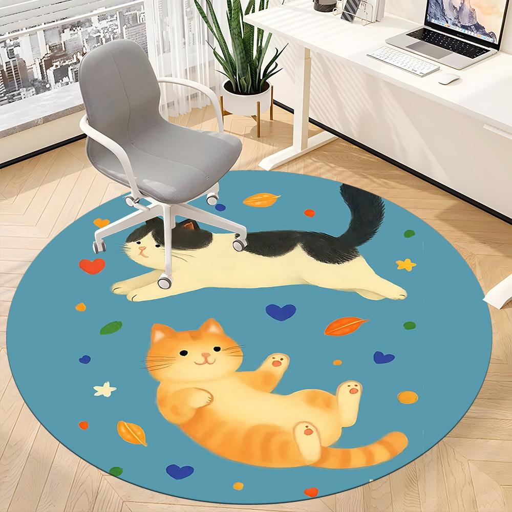 1PC Cats Pets Pattern Office Round Area Rug, Mat Suitable For Office, Under Office Chairs Bedroom Living Room Home Decor, Room Deco
