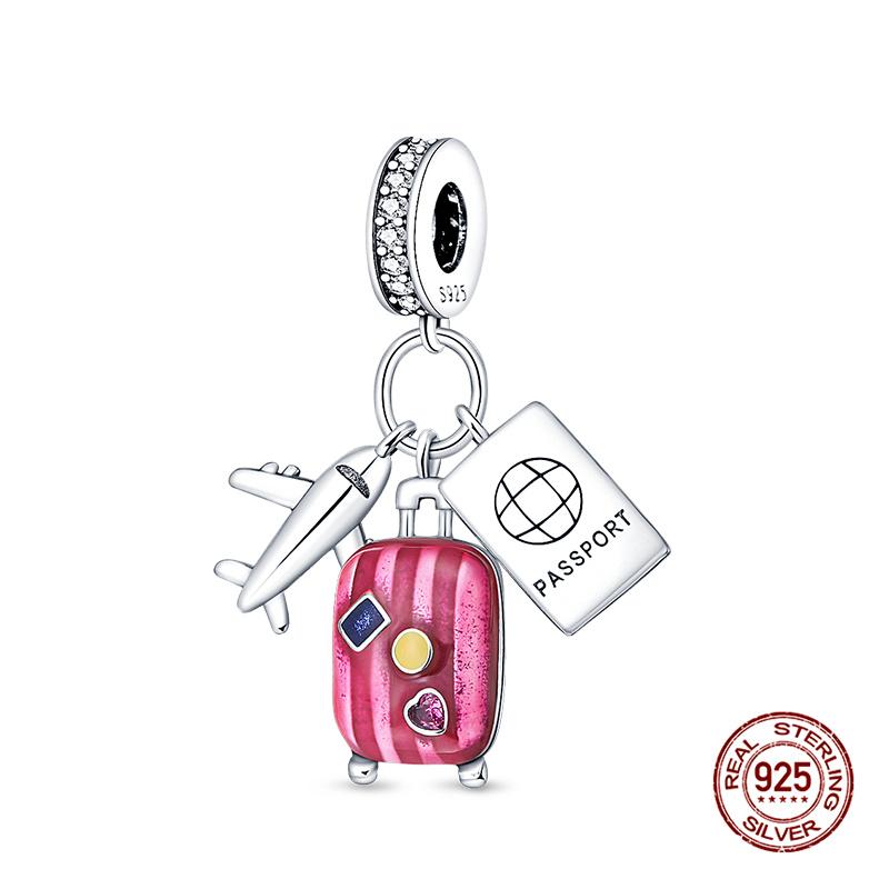 925 Silber Flugzeug Reise Gepäck Charms Perle Passend für 3mm Armband Damen DIY Schmuck Geschenke Original Charms