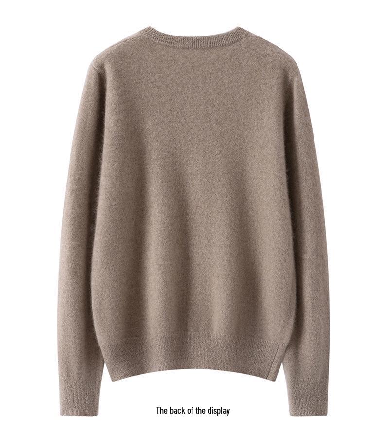Women's Round Neck Cashmere Cardigan – Soft & Simple, Solid Color, Loose Fit, Fashionable Knit Sweater for Autumn/Winter.