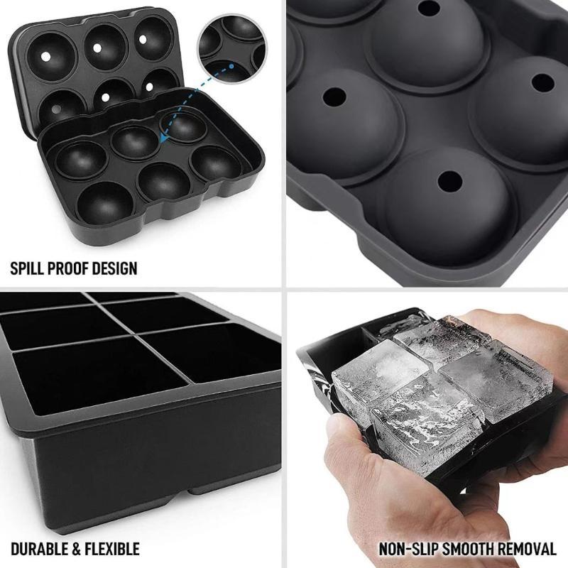 652F Silicone Large Cube Ice Tray Easy to Remove Silicone Ice Balls Maker Dishwasher Safe