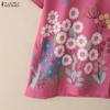 ZANZEA Women Summer Floral Print Casual Short Sleeve Lace Up Blouse