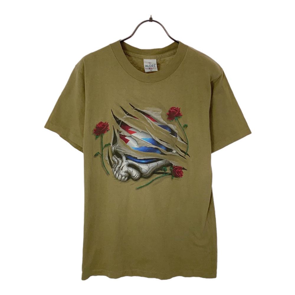 ALORE 90s Made In USA Print Short Sleeve T-shirt S Khaki Old Vintage Men's Used