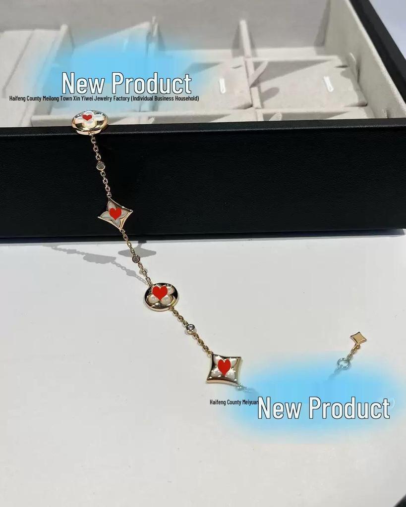 Európai és Amerikai Négylevelű Lóhere Gyémánt és Gyöngyház Karkötő