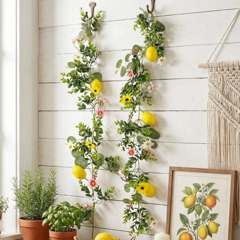 200CM Length Lemon Vine Wreath Green Leaves Lemon Garland Fake Plant  Kitchen Decor