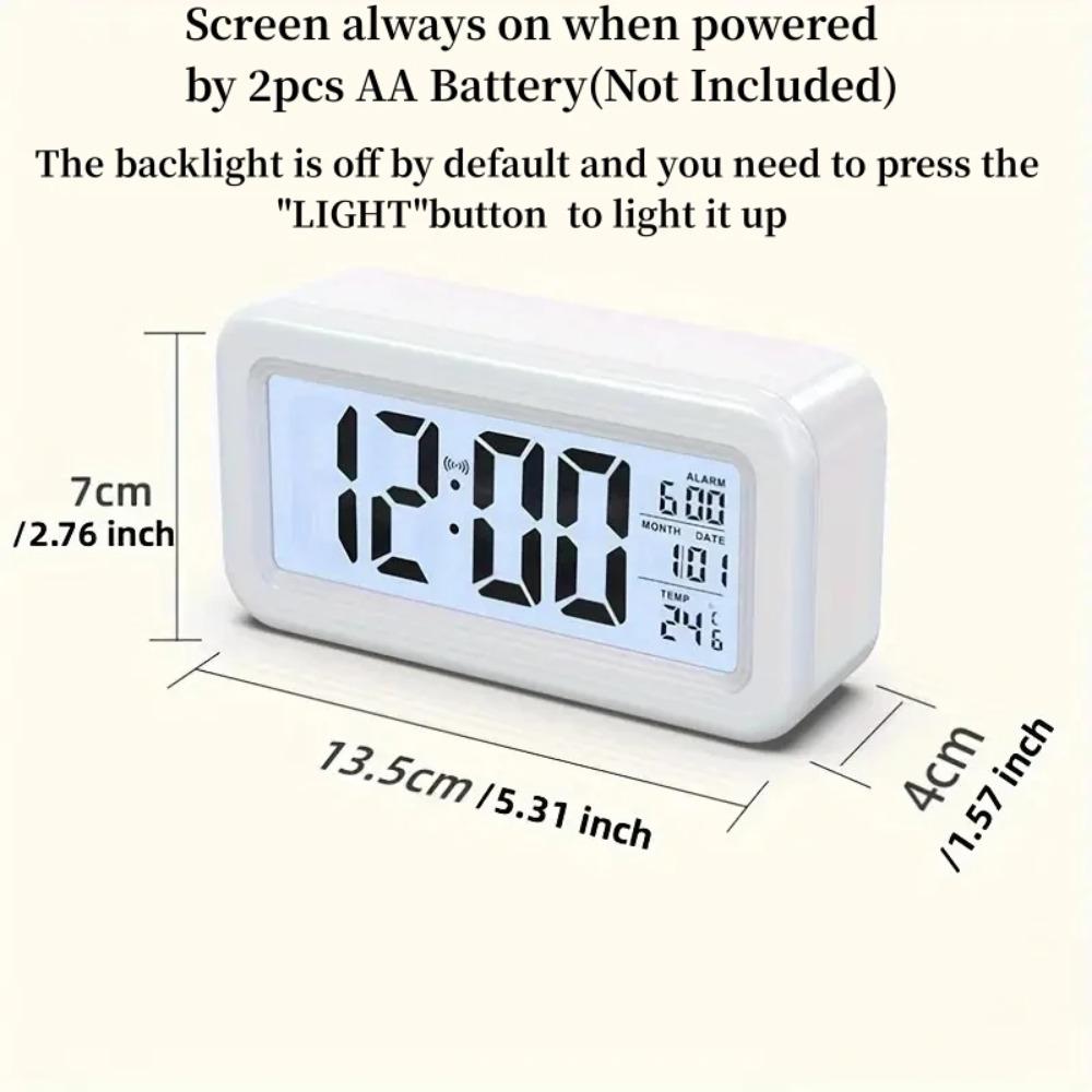 Battery Powered Digital Alarm Clock Temperature Date With Backlight Snooze Table Clock 12/24H Mute Bedside Electronic LCD Clock