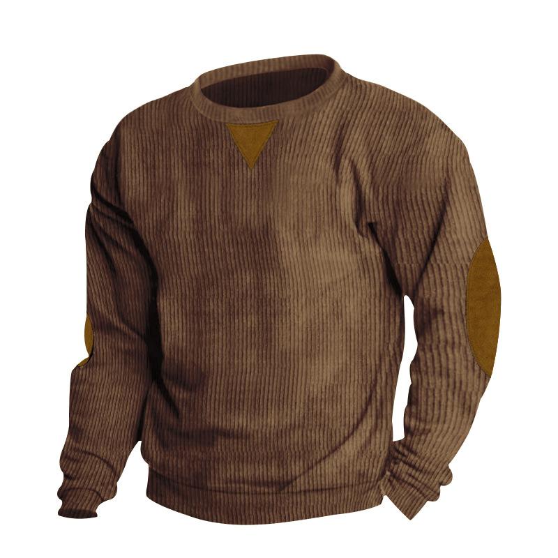 Men's Round-Neck Casual Stand-Up Collar Corduroy Long-Sleeved Sweatshirt for Spring and Autumn
