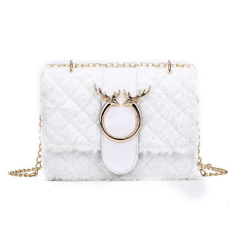 Stylish 2024 Plush Mini Square Bag With Chic Chain Strap And Soft Texture For Everyday Use белый