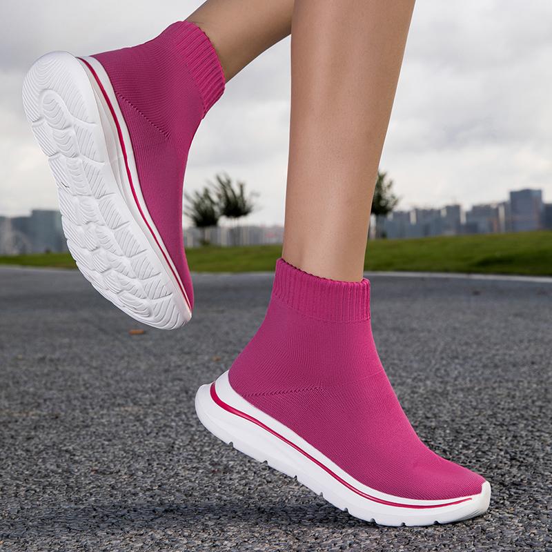 High‑Top Sock Shoes Women Slip‑On Casual Sneakers Breathable Knitted Sports Shoes Lightweight Non‑Slip Walking Footwear