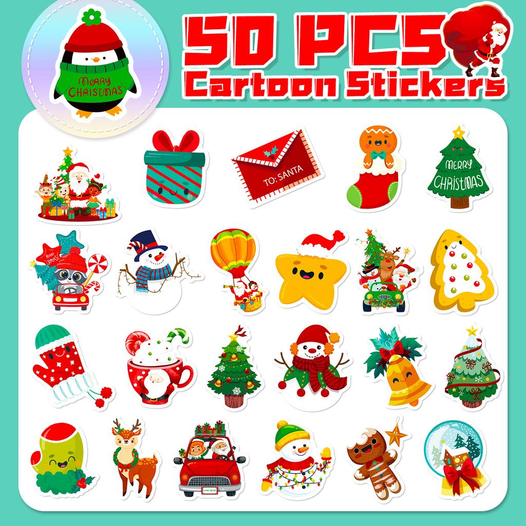 50pcs Holiday Christmas Theme Sticker for Phone Laptop Car Kids Xmas Waterproof Sticker