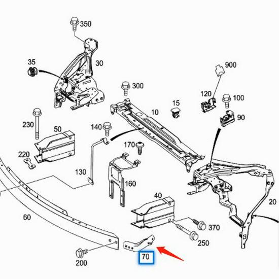 Mercedes-Benz W204 C-Class Front Bumper Inner Skeleton Bracket (2046200185/2046200285).