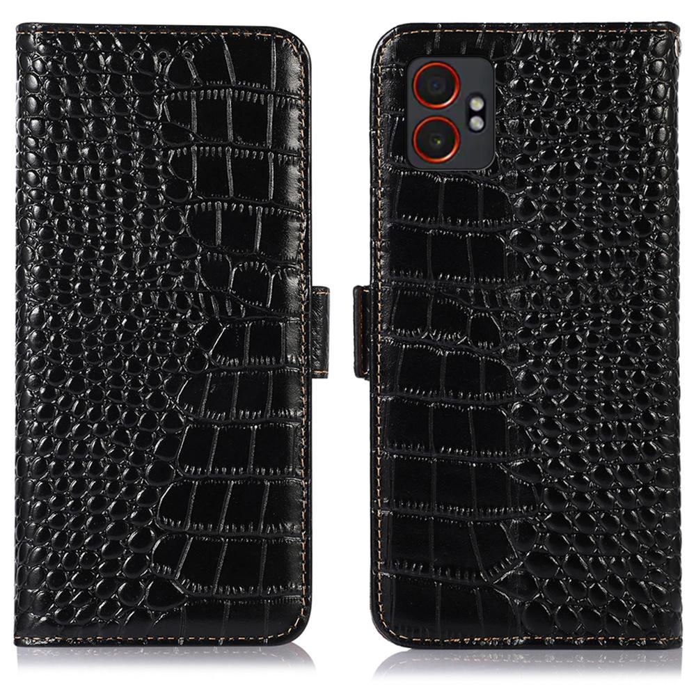 Für Samsung Galaxy XCover7 Pro Hülle Krokodiltextur Echtes Rindsleder Handyhülle mit Geldbörse