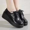 Women's Spring and Autumn Work Shoes Thick-Soled Leather Shoes Women's Platform Lace-up Wedge Heel Single Shoes Commuter Shoes