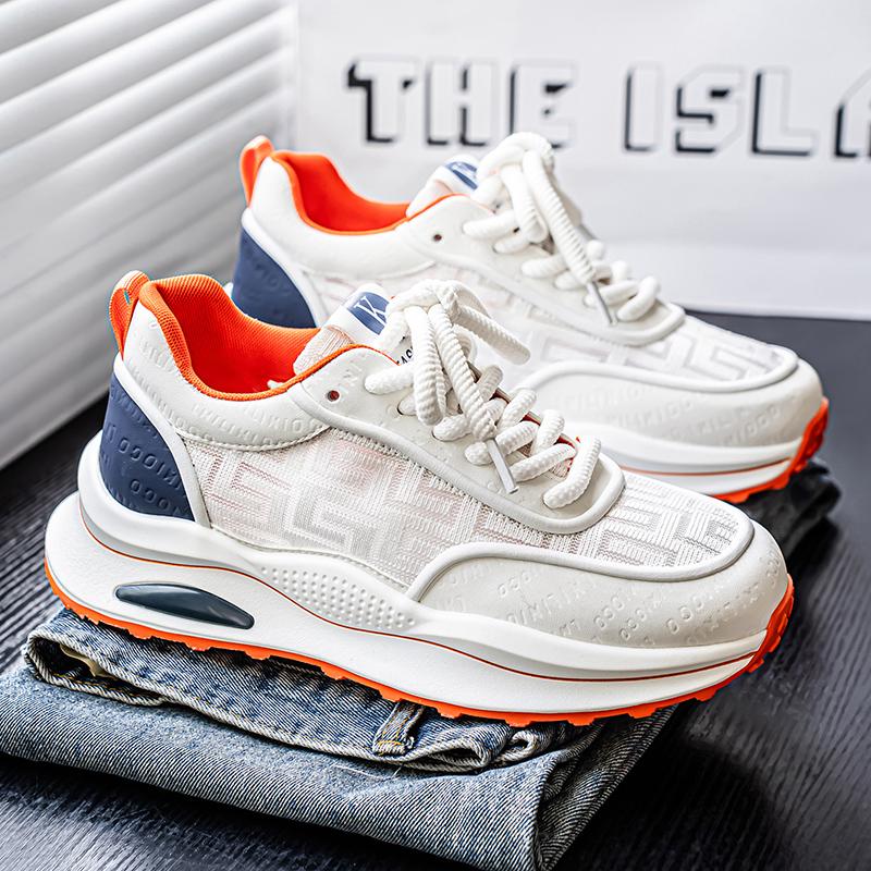 

Новые модные мужские кроссовки Four Seasons с толстой подошвой для студентов и мальчиков, трендовые кроссовки с мягкой подошвой, дышащие, повседневные кроссовки для бега 44 белый/оранжевый