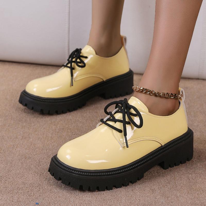 Fashion Women's Thick Heel Shoes Autumn New Round Head Deep Mouth Front Lacing After Zipper Thick Sole Non-slip Low Top Shoes