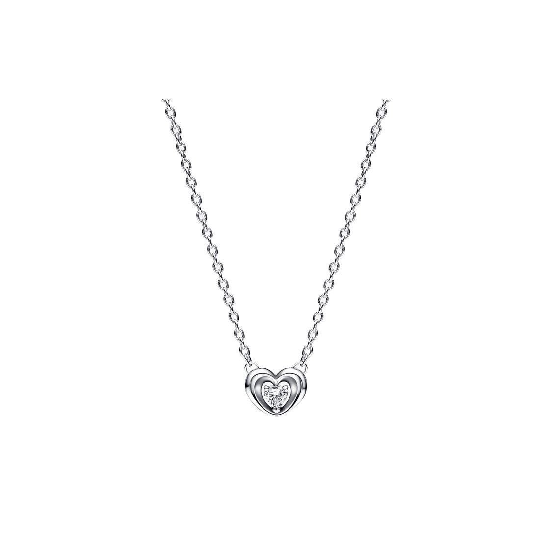 Pandora Moments Brilliant Heart Trendy Cubic Zirconia 925 Silver Necklace Women necklace 392494C01 Silver,45