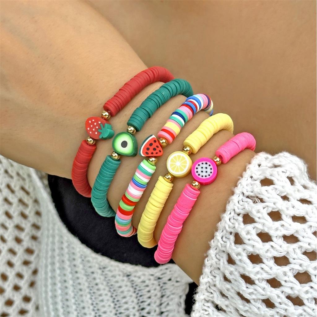 Summer Surfer Heishi Bracelet Set for Women Stackable Gold  Ploymer Bead Stretch  Beach Layering Bracelets Jewelry