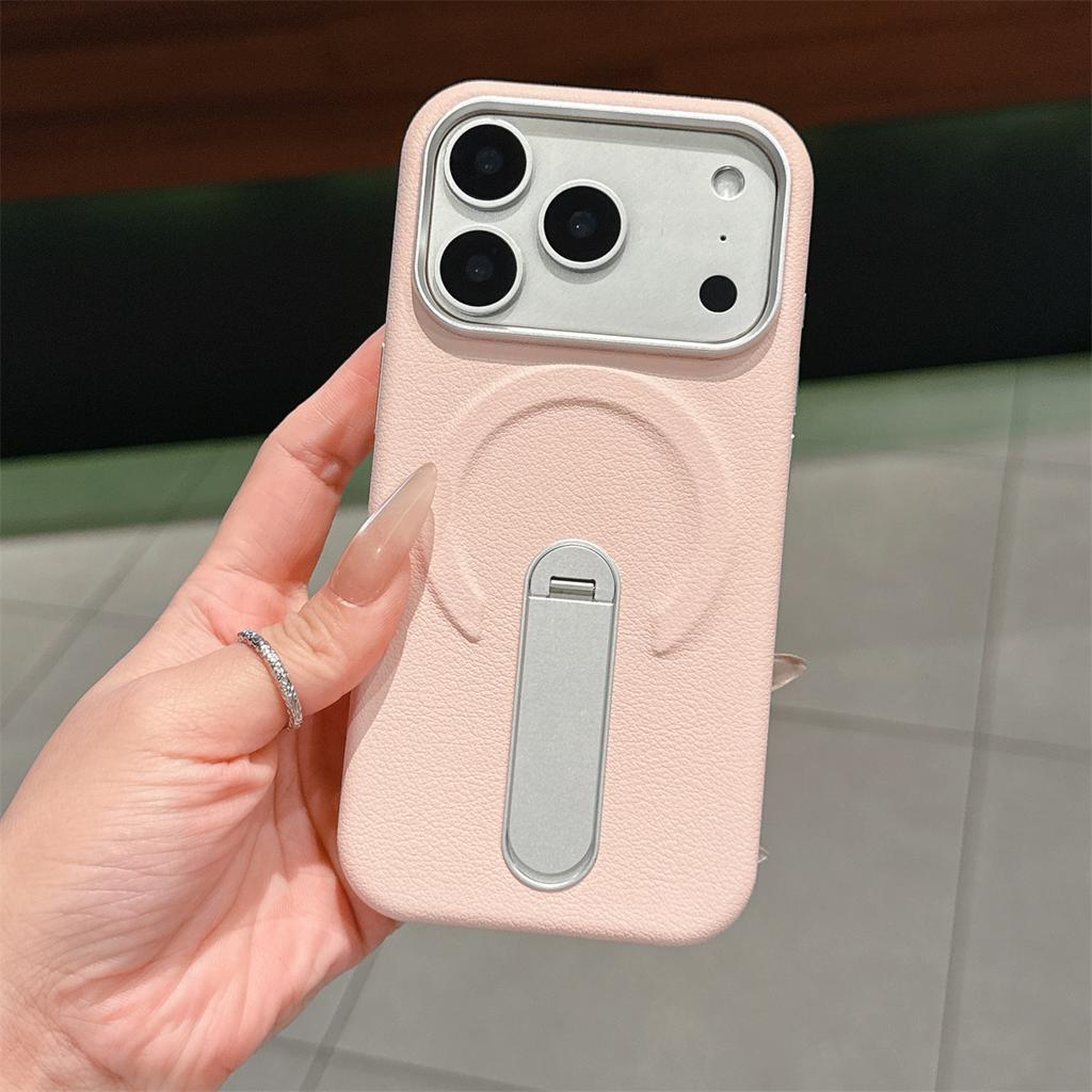 Stand Holder Magnetic Leather Phone Case for IPhone 17 16 15 14 13 17Pro Max for Magsafe Wireless Charge Shockproof Cover