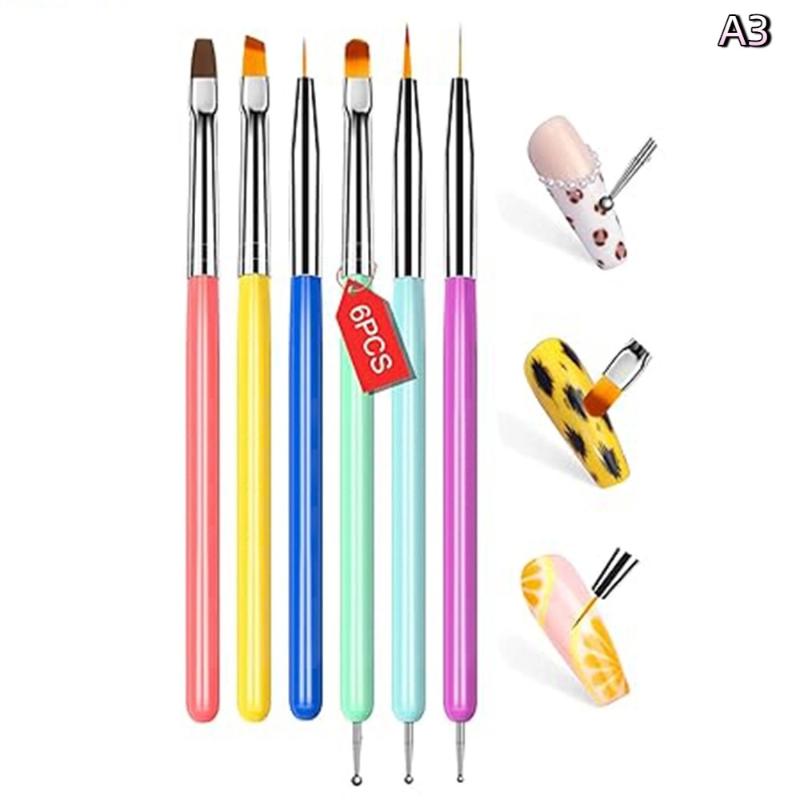 6Pcs Candy Color Nail Art Brushes Painting Nail Design Pen Detail Brush Phototherapy Gel Pen Drawing Tool Manicure Pen